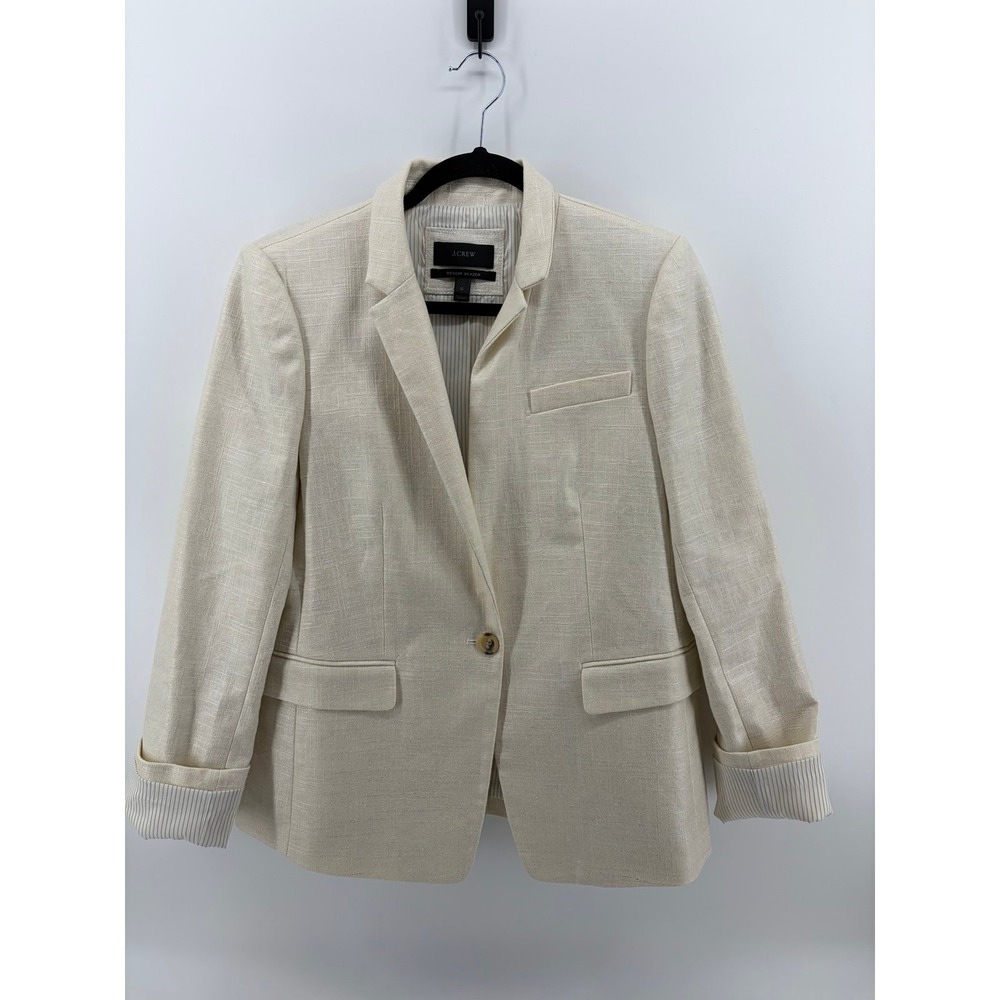J Crew, Regent Blazer, Linen/Cotton Flap Pocket, Metallic Beige, Women's Size 12